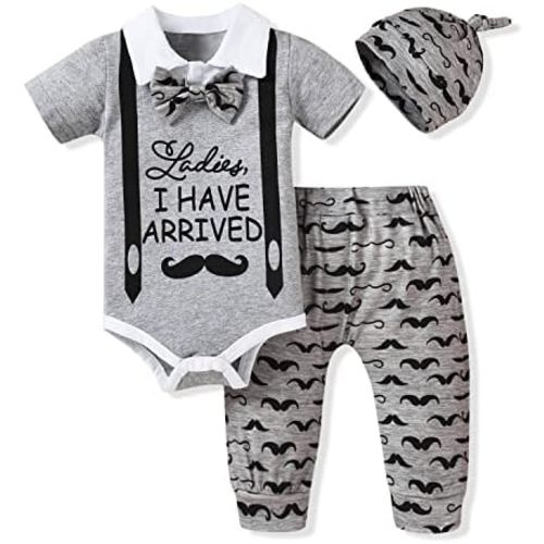 Aalizzwell Baby Boys Summer Clothes Short Sleeve Bodysuit Pants Outfit