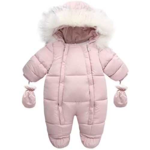 Baby Girl Boy Snowsuit Cute Down Jacket Hooded Romper Light Puffer Padded Jumpsuit Infant Winter Outwear
