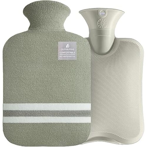 Hot Water Bottle with Classic Striped Cover, 2L Hot Water Bag for Menstrual Cramps, Neck and Shoulder Pain Relief, Hot and Cold Therapies, Hand Feet Warmer