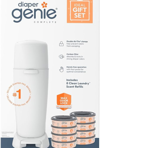 Diaper Genie Registry Gift Set | Includes Diaper Genie Complete Diaper Pail, 8 Refill Bags, 1 Carbon Filter | Perfect Starter Kit