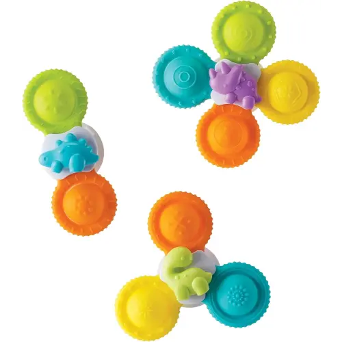 Infantino Silicone Bath Pop Spinners - Sensory Dinosaur Toys with Suction Cups, Engaging Bath Time Fun for Toddlers, 3-Piece