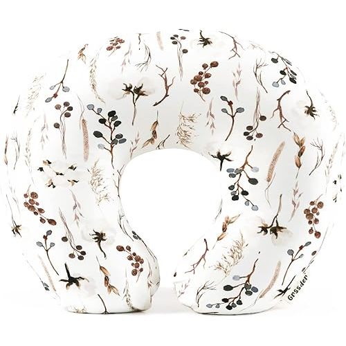 GRSSDER Nursing Pillow Cover Stretchy Minky Removable Nursing Covers for Breastfeeding Pillows, Ultra Soft Comfortable Slipcover for Boy and Girls, Stylish Pretty Flora, Beige