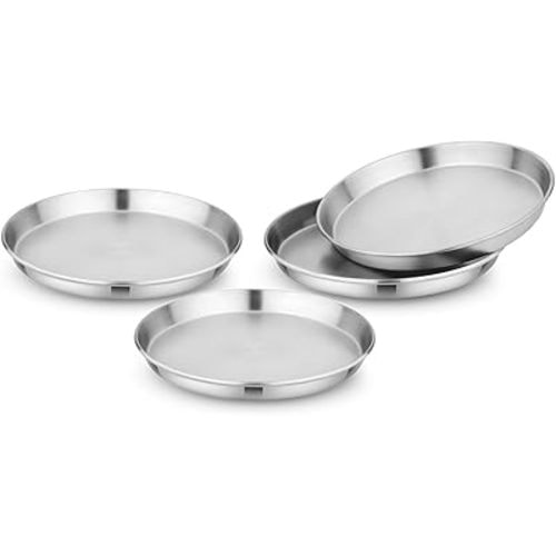 Children's 304 Stainless Steel Four (4) Piece Plate Set, 21 cm, Matte Finish, Plates for Kids, Toxin Free Stainless Steel Dinnerware Set, Non-Divided Plates, 100% BPA Free