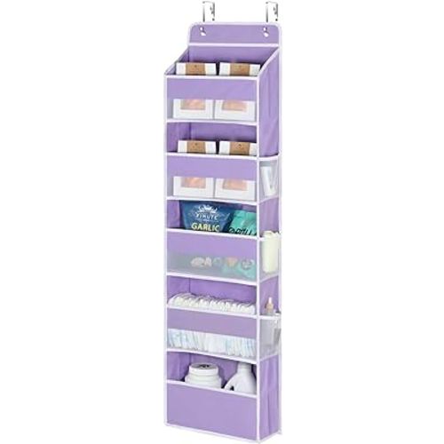 Univivi 5-Shelf Over The Door Hanging Organizer, Back of Door Organizer with 5 Compartments 6 Side Pockets for Baby Bedroom and Bathroom Storage (Purple)