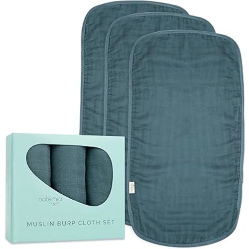 Natemia Muslin Burp Cloths for Baby Boys and Girls - Super Absorbent Baby Burp Cloths, Viscose Derived from Bamboo Cotton Baby Washcloths, 3-Pack Neutral Burp Cloths for Newborn, 21" x 11"
