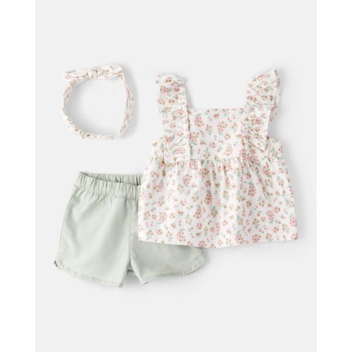 Baby Girl 3-Piece Top & Short Set - Green | Carter's 12M
