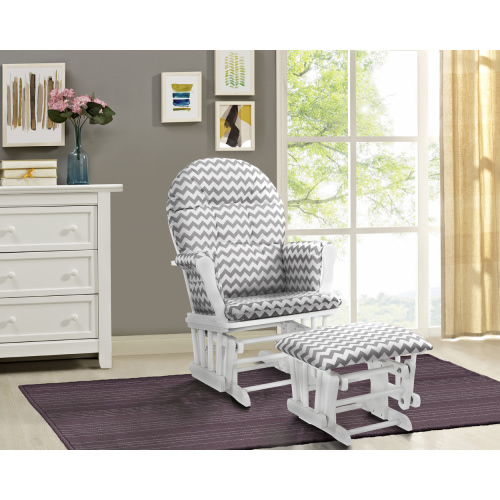 Angel Line Windsor Glider and Ottoman, White Finish with Gray Chevron Cushions