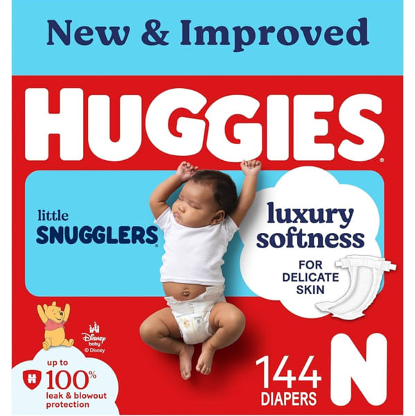 Huggies Size Newborn Diapers, Little Snugglers Baby Diapers, Size Newborn (up to 10 lbs), 144 Count, Packaging May Vary