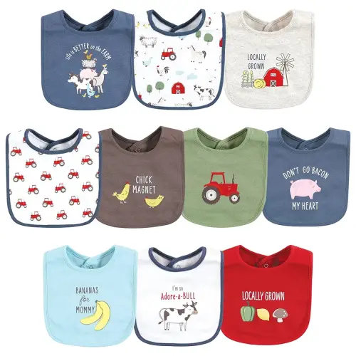Hudson Baby Unisex Baby Cotton Bibs, Boy Farm Animals, One Size