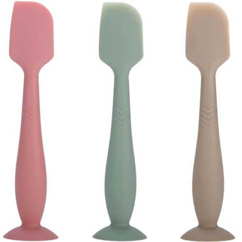 Baby Diaper Cream Spatula Applicator 3 Pack Soft Silicone Butt paste Spatula Diaper Cream Applicator with Suction Cup Base (Red Green Khaki)