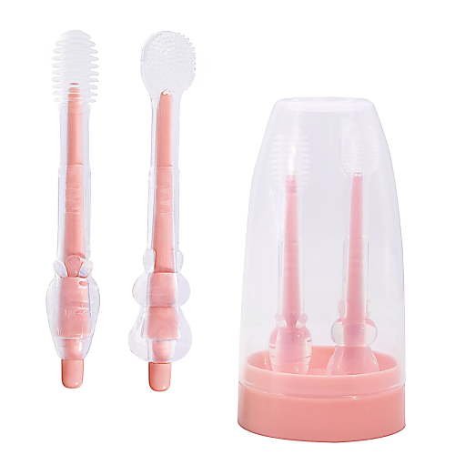 Baby Toothbrush, Newborn Silicone Tongue Cleaner, Baby Oral Cleaning Set, Toddler Toothbrush for 0-6 Months and 6 to 18 Months, Tongue Brush + Teething Brush Value Set