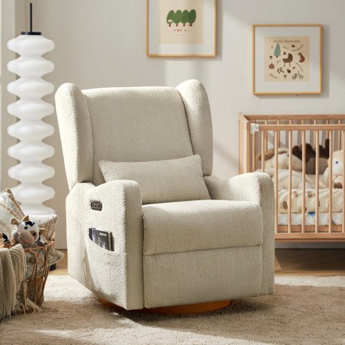 Ceandra 29.5"W Modern Nursery Swivel Glider Power Recliner with Built-In Nightlight