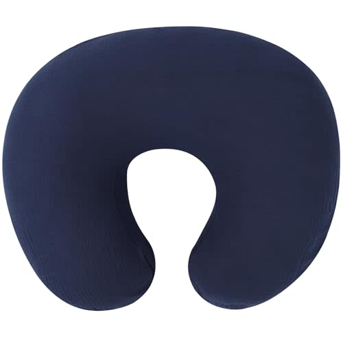 Onacosht Muslin Nursing Pillow Cover Soft 100% Cotton Feeding Pillow Slipcover Fits Standard Infant Nursing Pillow for Baby Boy and Girl, Navy Blue