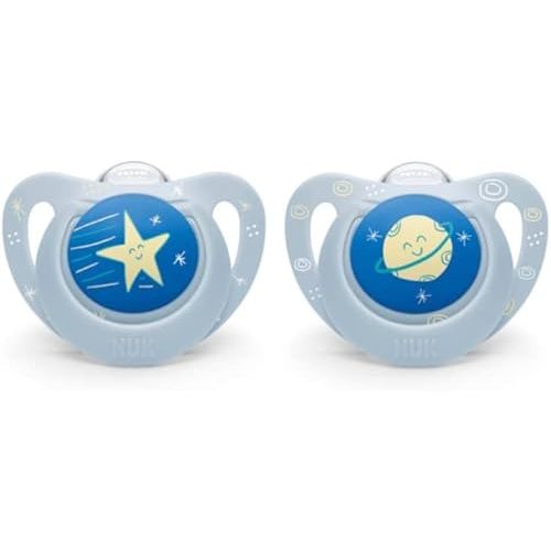 NUK | Orthodontic Pacifiers | 0-6 Months | Best Pacifier for Breastfed Babies | BPA Free | Shaped to Soothe Just Like Mom | 2-Pack (Blue) (Outerspace Blue(0-6 Month))