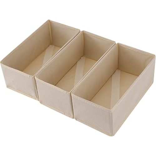 Socks Drawer Organizer Set of 3 Pack Beige, Underwear Dividers, Closet Cabinet Dresser Wardrobe Storage Boxes for Panties Stockings Leggings