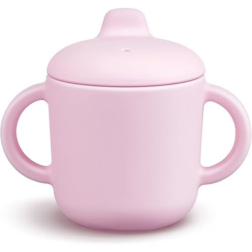 6 Months+ Sippy Cups with Handles,Small Silicone Sippy Cups Leak Proof 5oz,No Spill Sippy cups for Toddlers (Pink)