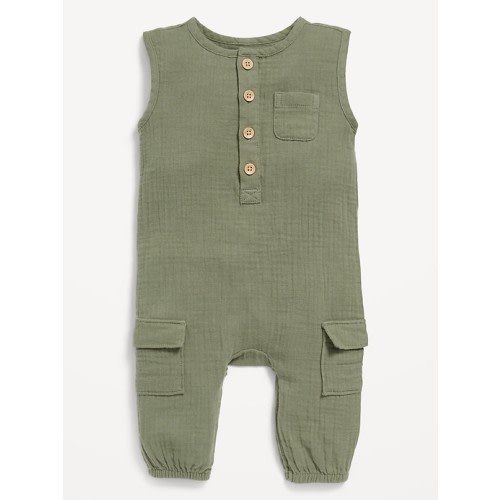 Sleeveless Henley Pocket One-Piece Jumpsuit for Baby
