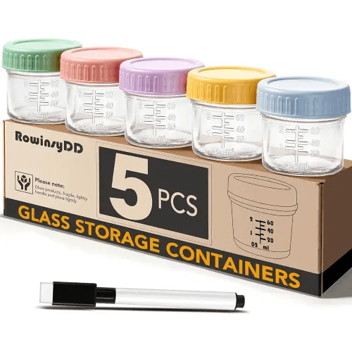 5 Pack Glass Baby Food Storage Containers, 4 oz Leakproof Baby Food Jars with Lids, Small Glass Food Containers for Infant Baby Food, Freezer & Microwave Safe, BPA Free