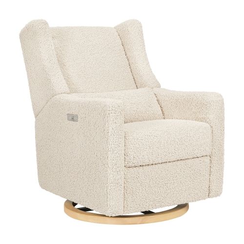Babyletto Kiwi Electronic Swivel Glider Recliner, Teddy Loop, Almond, Light Wood Base
