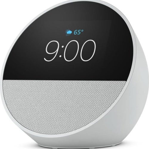 All-new Amazon Echo Spot (2024 release), Smart alarm clock with vibrant sound + Alexa, Glacier White