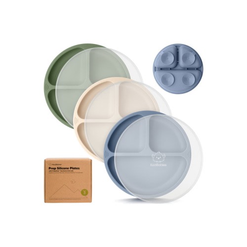 3-Pack Prep Silicone Suction Plates with Lids