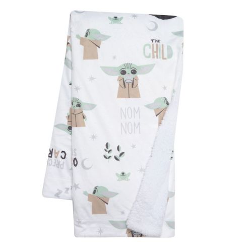 Lambs & Ivy Star Wars The Child/baby Yoda/grogu White Minky/fleece Baby Blanket