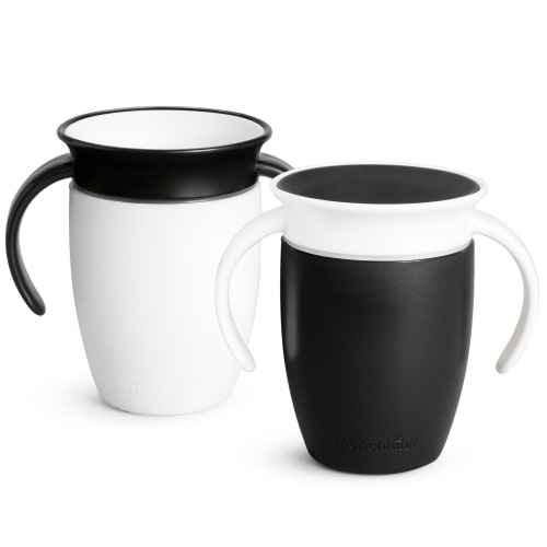 Munchkin® Miracle® 360° Spoutless Trainer Cup with Handles, 7 oz, White/Black, Unisex, 2 Pack