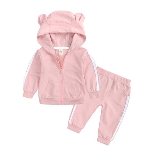 CHUOU Baby Boys Girls Bear's Ear Hooded Zipper Sweatshirt+Pants Outfits