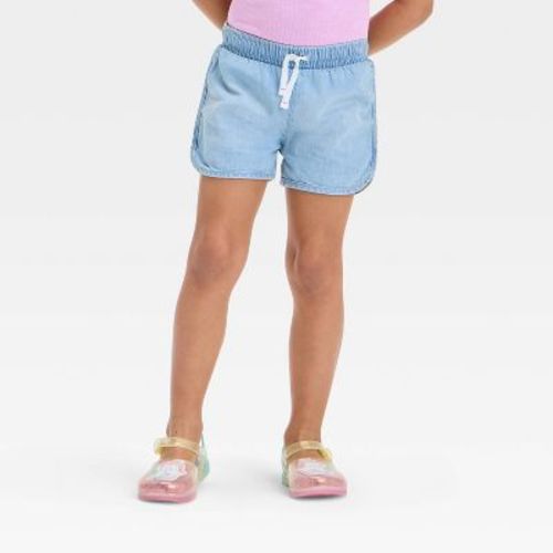 Toddler Girls' Denim Shorts - Cat & Jack™ Dark Wash 3T: Midweight Cotton, Regular Fit, Elastic Waistband, Front Drawstring