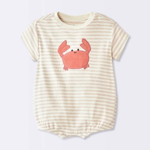 Baby Boys' Striped Crab Ribbed Romper - Cloud Island™ Cream Newborn