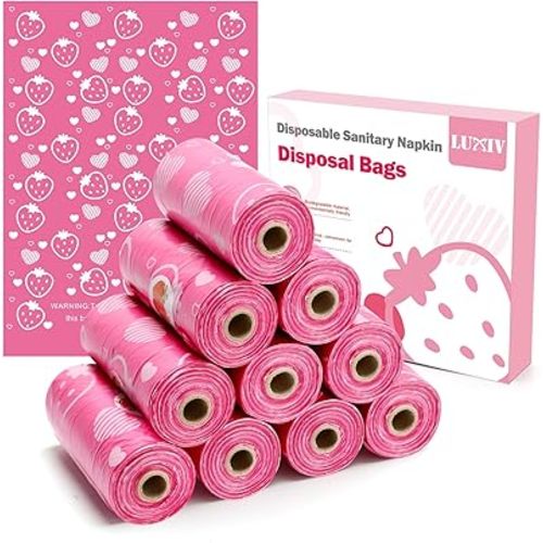 150Pcs Sanitary Napkin Disposal Bags, Luxiv Pink Disposable Sanitary Bag Personal Care Disposal Bags for Tampons Trash Bag, Disposable Mini Bag for Women Privacy Handling Bag Diaper Sack (Pink)