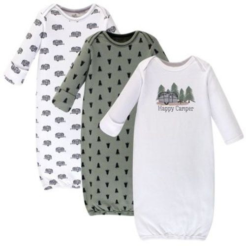 Touched By Nature Baby Boy Organic Cotton Long-sleeve Gowns 3pk, Happy Camper, 0-6 Months