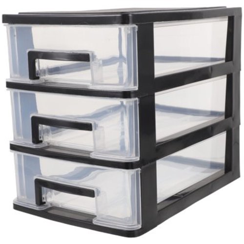 ITSELFER Three-layer Plastic Drawer Type Closet Portable Storage Cabinet Multifunction Storage Rack Organizer Furniture (Black and Transparent)
