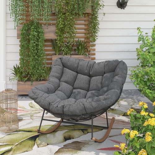 HOMETRENDS Isla Patio Rocking Chair - Grey, Extra plush cushion