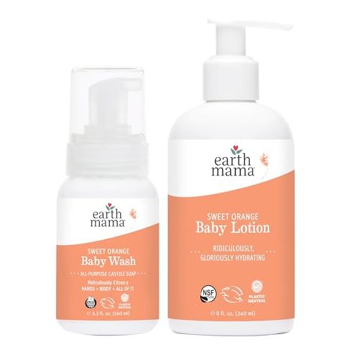Earth Mama Bathtime Bundle | Sweet Orange Castile Baby Wash & Moisturizing Calendula Lotion