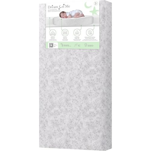 Dream On Me Serene Snooze 5” 2-in-1 Crib & Toddler Mattress, Dual-Sided Infant & Toddler Support, Waterproof & Stain Resistant, GREENGUARD Gold & Baby Safety Alliance Certified – Morning Mist Floral