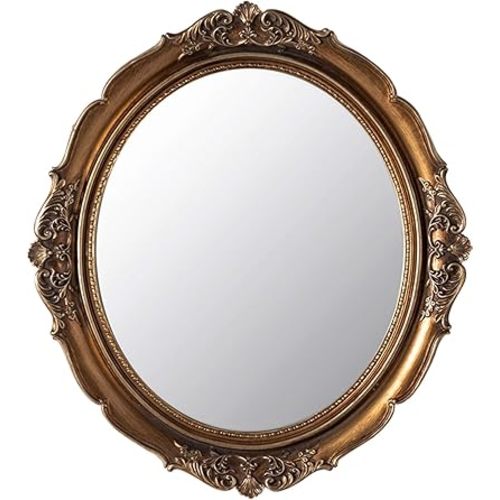 Funerom 12.8 x 14.3 inch Vintage Decorative Wall Mirror, Hanging Mirrors for Bedroom Living-Room Dresser Decor, Oval (Antique Gold)