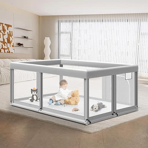 65×50 Inches Baby Playpen, Playpen for Babies and Toddlers, Baby Play Yards Indoor & Outdoor, Sturdy Safety Play Pen with Soft Breathable Mesh, Toddlers Activity Center with Anti-Slip Base
