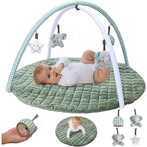 Gender Neutral Baby Play Gym- Plush Play Mat for Babies 6-12 months - Sage Green Baby Activity Mat for baby - Newborn Play Mat for Babies 0-6 months - Aesthetic Baby Play Mat Activity Gym - Toodly