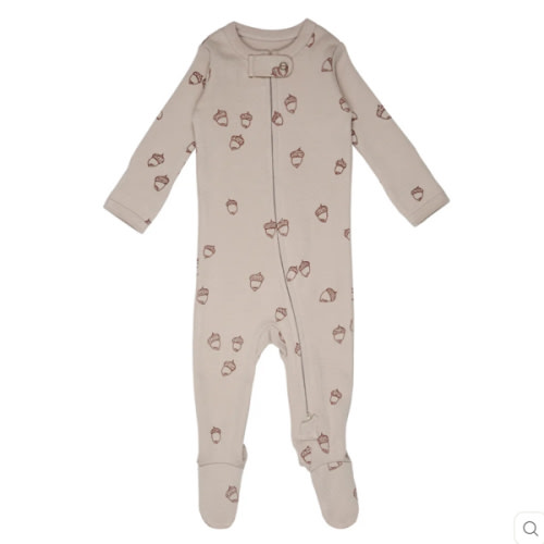 Organic Zipper Baby Footie in Oatmeal Acorn – L'ovedbaby