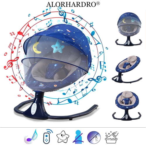ALORHARDRO Baby Swing for Infants Bluetooth Swing with Music Speaker,3 Height Adjustments,12 Lullabies and 4 Speeds,Remote Control,Blue