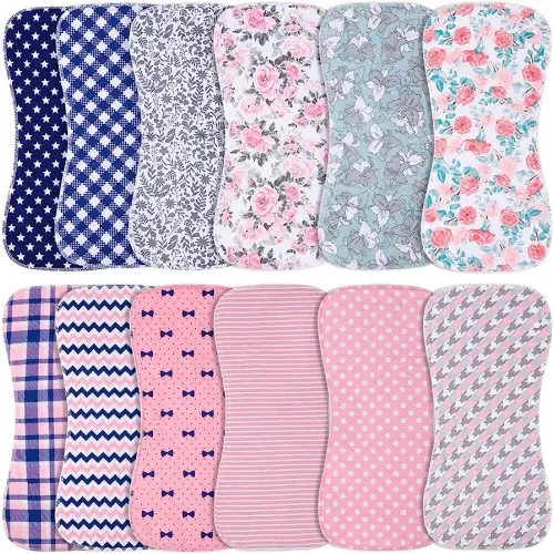 Baby Burp Cloths with Snap Large Size 3 Layers Thicken 100% Cotton Super Absorbent and Soft Baby Spit Up Burping Rags Baby Burp Cloth Set for Girls 12 Pack