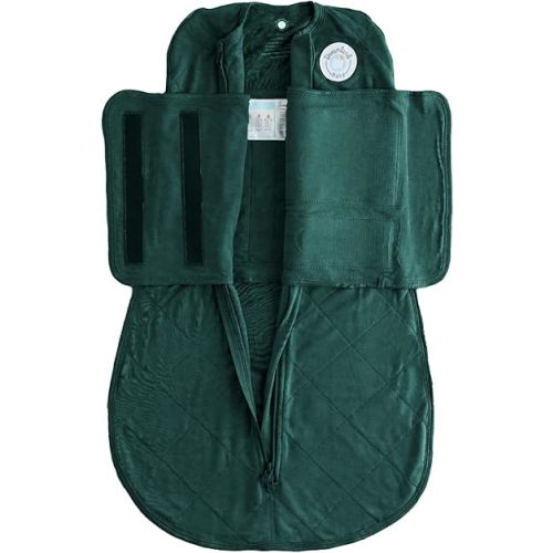 DREAMLAND BABY Bamboo Viscose Swaddle Sleep Sack (0-6 Months). Ultra Soft Swaddle Blanket w/Built in Band. 97% Viscose, 3% Spandex (Forest)