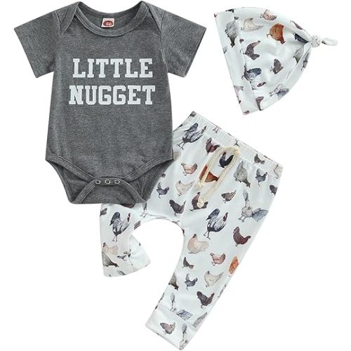 Baby Layette Set Infant Boy Farm Animals Bodysuit Clothes Letter Romper+Pants Newborn Coming Home Outfit with Hat