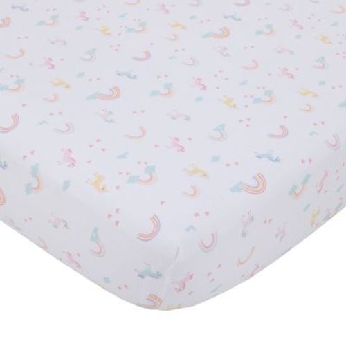 Little Love by NoJo Rainbow Unicorn Pink, Aqua, Yellow and White Fitted Crib Sheet