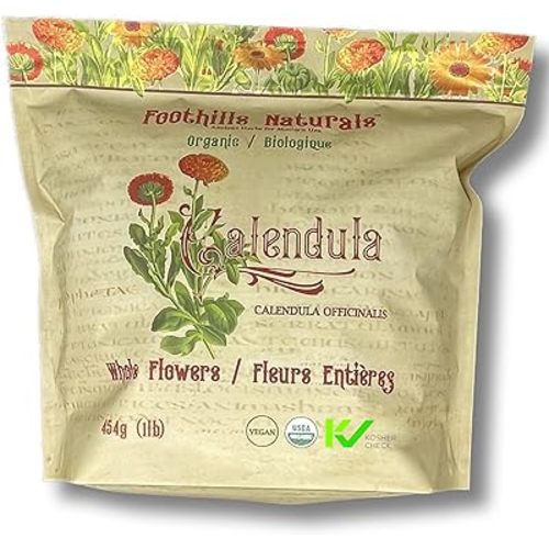Foothills Naturals Calendula Flowers Whole Organic - 1 Pound/454 Grams. Cooking, Cosmetics, Herbal Recipes