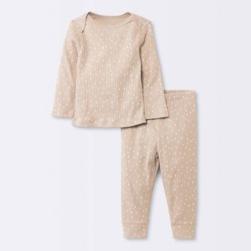 Baby 2pc Wide Ribbed Top & Bottom Set - Cloud Island™ Beige Newborn