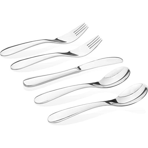Kids Stainless Steel Utensil Set, Education Series, High Grade Stainless 304 (18/8), Set of 5 (2 Spoons, 2 Forks, and 1 Butter Knife) Silverware for Montessori Toddler and Kids. - 5 Piece Set