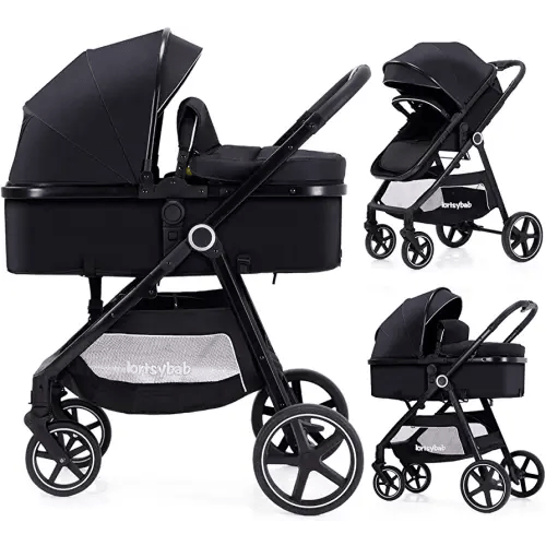2-in-1 Baby Stroller with Bassinet Mode - Folding Infant Newborn Pram Stroller with Reversible Seat - Toddler Strollers for 0-36 Months Old Babies