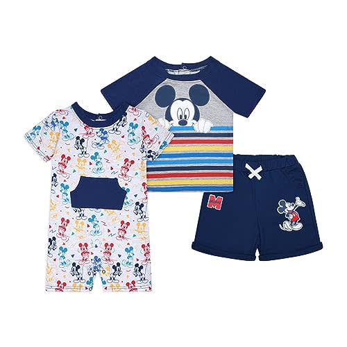 Disney Mickey Mouse Boys T-Shirt, Shorts and Romper Set for Infant